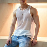 Nukty summer outfits men Summer Men's Luxury Knit Fashion Transparet Tank Tops O Neck Sleeveless Mesh Sexy Solid Color Vest Breathable Party Men Clothing