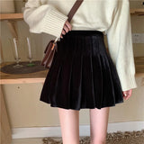 Gold Velvet Black Short Skirt Female Autumn and Winter Wear New High Waist Skirt All-match A-line Pleated Skirt