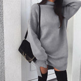 Nukty Fleece High Neck Side Slit Casual Long Sleeve Sweatshirt Short Dress Woman Dress Autumn Winter All-match Simple Basic Sportwear