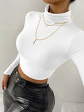 Nukty High Neck T Shirt Warm Fall Winter Long Sleeved Top Slim Fit Knit High Elastic Pullover Cropped Casual Tops Women
