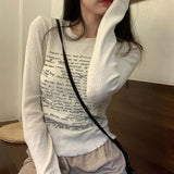 Nukty y2k Grunge Tops 2000s Women Clothes Letter Print Round Neck Long Sleeve Ribbed T Shirts Gothic Clothing Streetwear