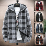 Nukty Men's Fashion Jacket Coat Checkered Soft Sweater Y2K Clothing Streetwear Hoodies Fleece Wool Cashmere Windbreaker Cold Overcoat