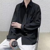 Nukty White Solid Shirts With Tie Men's Oversize Long Sleeve Casual Cardigan Fashion Spring Autumn Blouses Unisex Daily All-match Tops