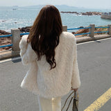 Nukty Autumn Winter Women's Lamb Wool Jacket Korean Style Streetwear O-Neck Faux Fur Coat Woman Warm Thick Furry Fluffy Coat