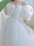Nukty White Wedding Dress Women Fairy Princess Dress Female Fashion Evening Party Dress Ladies Summer Elegant Puff Sleeve Long Dress