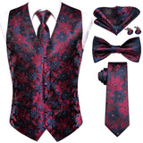 Nukty Hi-Tie Brand Silk Mens Vests Red Blue Green Gold Waistcoat Tie Bowtie Hanky Cufflinks Set Waist Jacket For Men Wedding Office