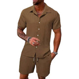 Nukty Summer New Men's Striped Polo Casual Loose Breathable Sweat Absorption Short Sleeve Shorts Sports Suit