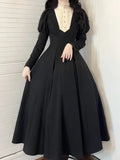 Nukty Black Japanese Lolita One Piece Dress Women Patchwork Vintage Evening Party Long Dress Female O Neck France Retro Clothing