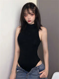 Nukty Harajuku Solid Jumpsuit Women Sleeveless Bodycon Sexy Black Body Tops Fashion Streetwear Vintage Y2k Gothic Bodysuits Clothing