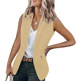 Nukty Autumn New Style Sleeveless Solid Color Suit Collar Loose Cardigan Women's Wear