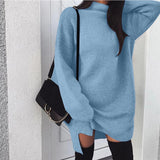 Nukty Women Casual Turtleneck Long Sleeve Sexy Mini Dress Solid Color Loose Evening Party Dresses Elegant Glamorous Daily Costume