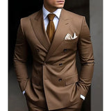 Nukty High Quality Brown Men's Suits Double Breasted Bespoke Double Breasted Peaked Lapel Formal Blazer Slim Fit 2 Piece Jacket Pants