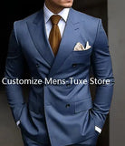 Nukty High Quality Brown Men's Suits Double Breasted Bespoke Double Breasted Peaked Lapel Formal Blazer Slim Fit 2 Piece Jacket Pants