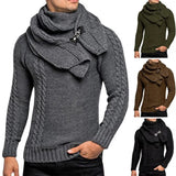 Nukty 2Pcs/Set O-Neck Long Sleeve Twist Ribbed Cuffs Men Sweater Scarf Autumn Winter Solid Color Thickened Warm Sweater Jumper Scarf