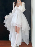 Nukty Pure Color Fairy Midi Dress Women White Elegant Evening Party Dress Beach 2024 Spring Casual Long Sleeve Fashion Dress Korean