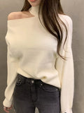 Nukty 2024 Autumn Winter Women Turtleneck Sweater Oversize Warm Pullovers Sweater Long Sleeve Off Shoulder Loose Jumper