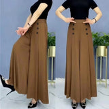 Nukty Office Lady's Loose Elegant Chic Thin Wide Leg Pants Summer Fashion Trend Trousers All-Match Women's Pants With Pockets Buttons