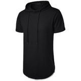 Nukty Summer Hooded Sweatwear New Mens Short Sleeve Loose T-shirt Solid Color Lightweight Hoodie Fitness Breathable Collar Tops