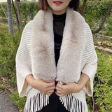 Nukty Women Winter Shawl Imitation Rabbit Fur Collar Sweater Solid Color Cardigan Knitted Wool Shawl Sweater Top Elegant Banquet Shawl