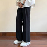 Nukty Summer Black Suit Pants Men Fashion Social Mens Dress Pants Korean Loose Bell-bottoms Pants Men Mens Office Formal Trousers