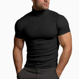 Nukty Summer Fashions Solid Color Short-sleeved Fashion Bottoming Shirt Men's Tight Turtleneck T-shirt