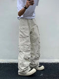 Nukty Spring Cargo pants New Popular Rice White Multi-pockets Overalls Harajuku stays Men Loose Casual Trousers Straight Mopping Pants