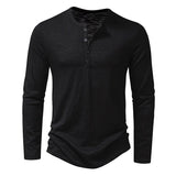 Nukty Men's Cotton Button Henley neck Shirt Long Sleeve Casual Button Solid color Fashion T-Shirts