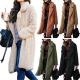 Nukty Turn-down Collar Long Coat Plush Cardigan Casual Solid High Street Loose Women Clothing Autumn Winter Vintage Long Sleeve Jacket