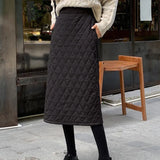 Nukty Black Quilted Skirt Winter Women Pull-on Long Padded Skirt  with Pocket Classic Warm Outfit