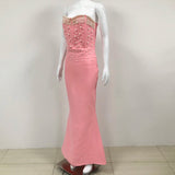 Nukty 2024 Summer New Pink Women's Sexy Luxury Strapless Pearl Beaded Mermaid Bandage Long Dress Bodycon celebrity Party Evening Dress