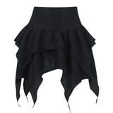 Nukty Steampunk Gothic Punk Women's Asymmetrical High Low Irregular Hem Elastic Waist Zipper Mini Skirt with Concave Waist Chain