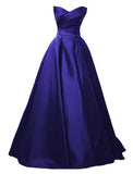 Nukty Elegant A-Line Strapless Satin Evening Dresses for Women Sweetheart Neck Back Lace-up Floor Length Prom Gowns with Pleat