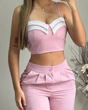 Nukty Sexy Elegant Crop Cami Top & Ruched Pocket Design Pants Set Womens Two Piece Sets Outfit New Fashion 2024 Summer Casual