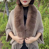 Nukty Women Winter Shawl Imitation Rabbit Fur Collar Sweater Solid Color Cardigan Knitted Wool Shawl Sweater Top Elegant Banquet Shawl