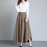 Nukty Irregular Loose Wide Leg Pant High Waist Casual Skirt Pant Women Clothing Solid Elegant Trouser French Pocket Autumn Office Lady