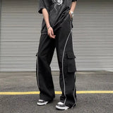 Nukty Oversized Black Sweatpants Men Side Stripe Basic Cargo Pants Lady Y2K Streetwear Baggy Jogger Men Women Casual Korean Fashion