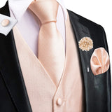 Nukty Wedding Peach Pink Mens Vests Silk Paisley Jacquard Waistcoat Tie Hanky Cufflinks Brooch Set for Men Suit Formal Business Hi-Tie