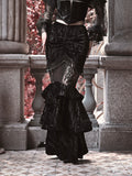 Nukty Blood Supply Original Duchess Gothic Velvet Hip Wrap Halloween Fishtail Skirt Slim Grunge Lace Patch Long Black Skirts Autumn