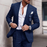 Nukty Linen Suits For Men Wedding 2 Piece Set Single-Breasted Luxury Notched Lapel Top+pants  Trajes Elegante Para Hombre