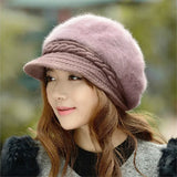 Nukty New Women Beret Hats Fashion Winter Warm Rabbit Fur Knitted Beanie Ladies Female Casual Fleece Berets Cap bonnet hiver femme