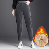 Nukty Women Corduroy Warm Pants Thick Plush Casual Pants Autumn Winter Leggings High Waist Harem Pants Trousers