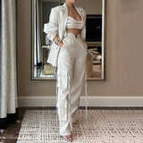 Nukty Apricot Top & Wide Leg Pants Set Elegant Women Lace Up Wide Leg Pant Sets Two Piece Set Spring Summer High Waist Trousers Suit