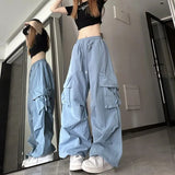 Nukty Hip Hop Y2K Cargo Pants Women Streetwear Harajuku Big Pockets Casual Trousers Korean Loose High Waist Design Solid Pants Z