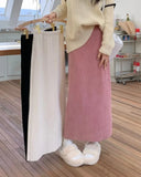 Nukty Corduroy Midi Skirts Women Casual Solid Elegant Harajuku Lovely Females College Warm A-line Elastic High Waist Korean Fashion