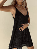 Nukty Sexy Women's Glitter Sequin Dress Spaghetti Strap V Neck Party Cocktail Sparkly Mini Dress Shine Clubwear