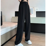 Nukty Summer Women's Casual Pants Wide Leg Pants Elegant Office Lady New Solid Color High Waist Loose Trousers Female