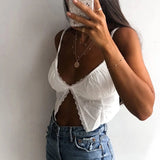 Nukty White Lace Backless Women Sleeveless Tops for Women Clothing Summer Girls Camisoles Lace Cute Cotton Sexy Crop Tops