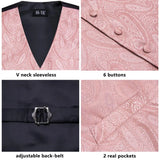 Nukty Wedding Peach Pink Mens Vests Silk Paisley Jacquard Waistcoat Tie Hanky Cufflinks Brooch Set for Men Suit Formal Business Hi-Tie