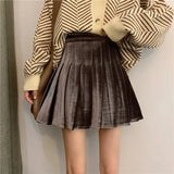 Nukty Gold Velvet Black Short Skirt Female Autumn and Winter Wear New High Waist Skirt All-match A-line Pleated Skirt