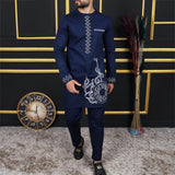 Nukty Summer African Men's Traditional Elegant Suits Outfit Dashiki 2Pcs Shirt & Pants Full Set Designer Clothes Abaya Brand Costume